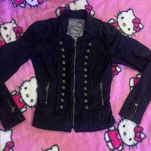 GUESS JEANS vintage black napoleon style Jacket with ornate Gold Buttons